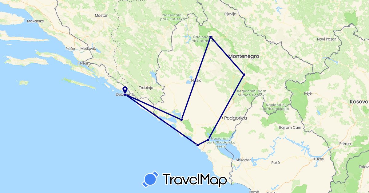 TravelMap itinerary: driving in Croatia, Montenegro (Europe)